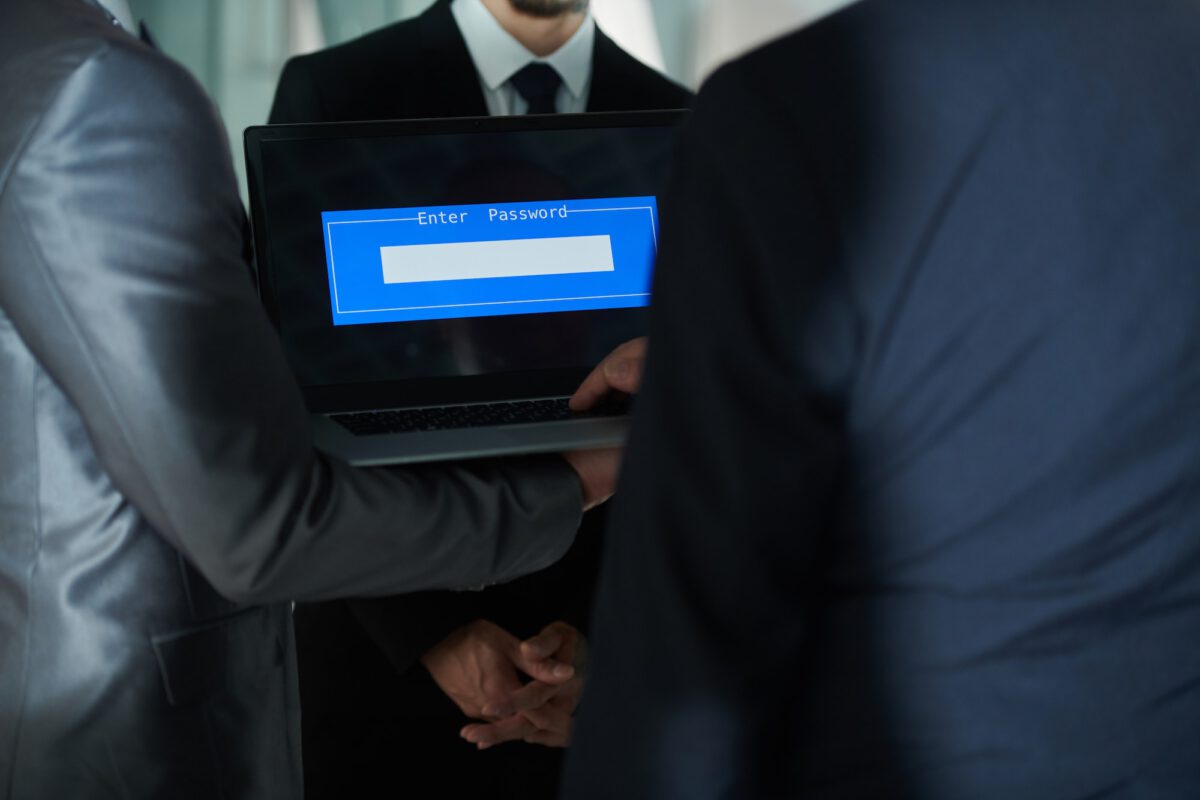 business people entering password e